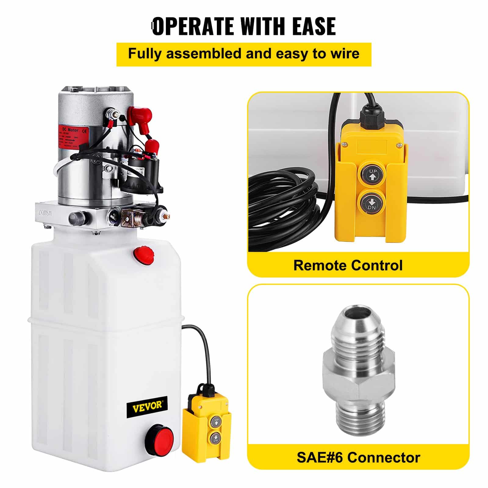 VEVOR 6L 12V DC Single Acting Hydraulic Power Unit with Metal Reservoir for Dump Trailers and Car Lifting - Зображення 4