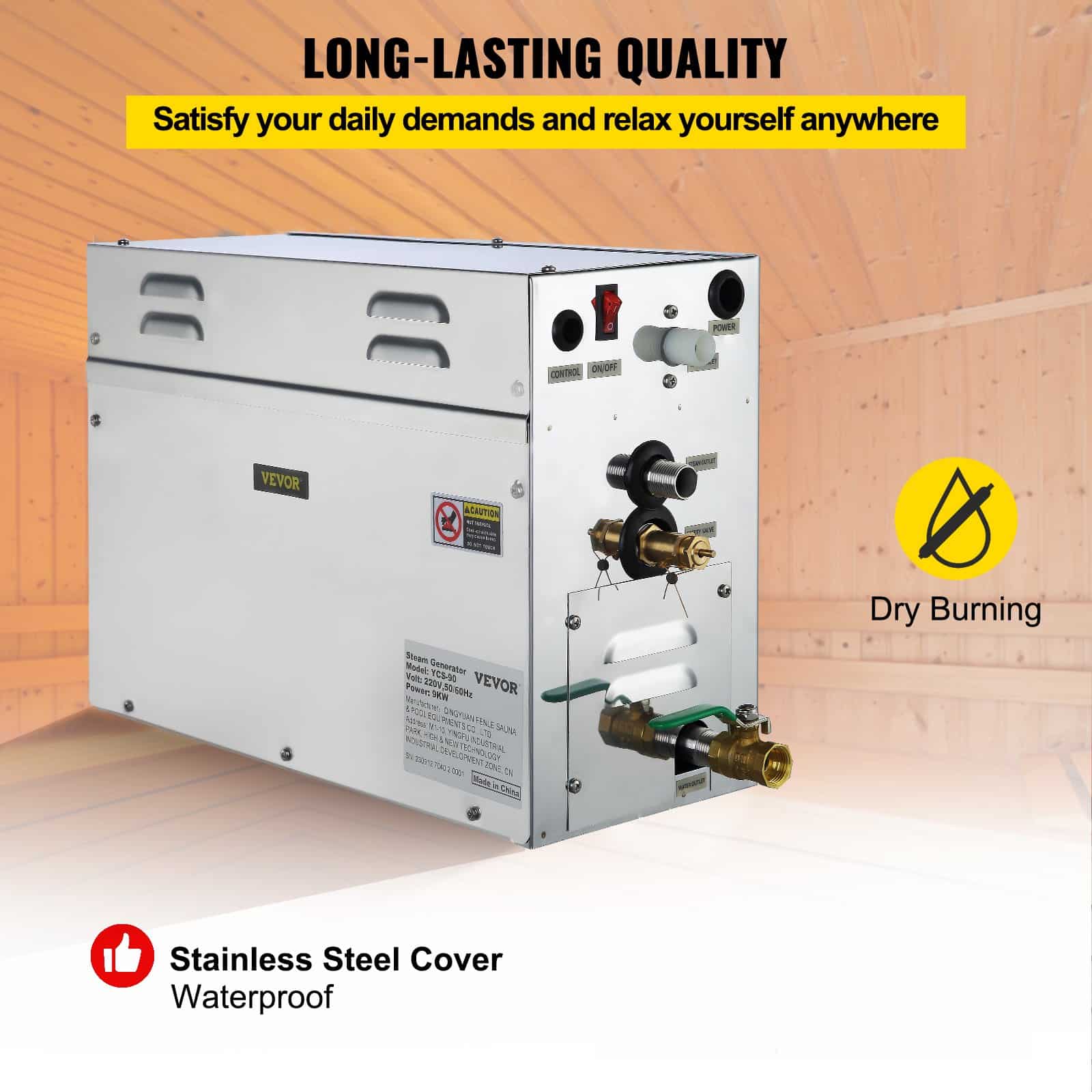 VEVOR 9kW Steam Generator with Digital Display for Home & Commercial Sauna Rooms, 35–55°C, Waterproof & Rustproof - Image 5
