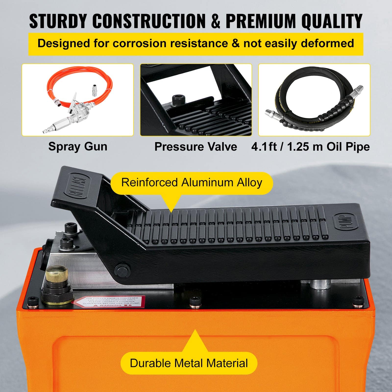 VEVOR 689 bar Air Hydraulic Foot Pump with 1.6L Tank & Hose, 0.8 L/min Flow, Single Acting, for Ram Cylinders & Presses - Image 6