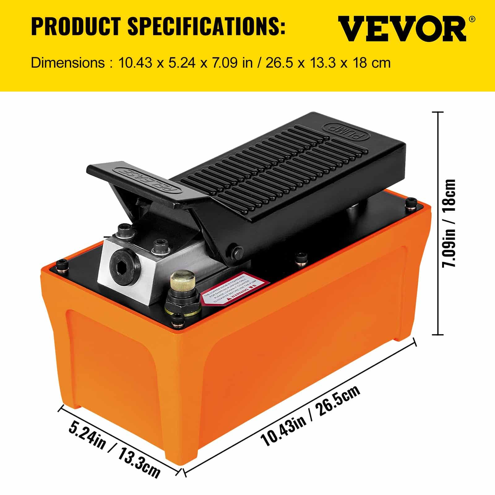 VEVOR 689 bar Air Hydraulic Foot Pump with 1.6L Tank & Hose, 0.8 L/min Flow, Single Acting, for Ram Cylinders & Presses - Image 7