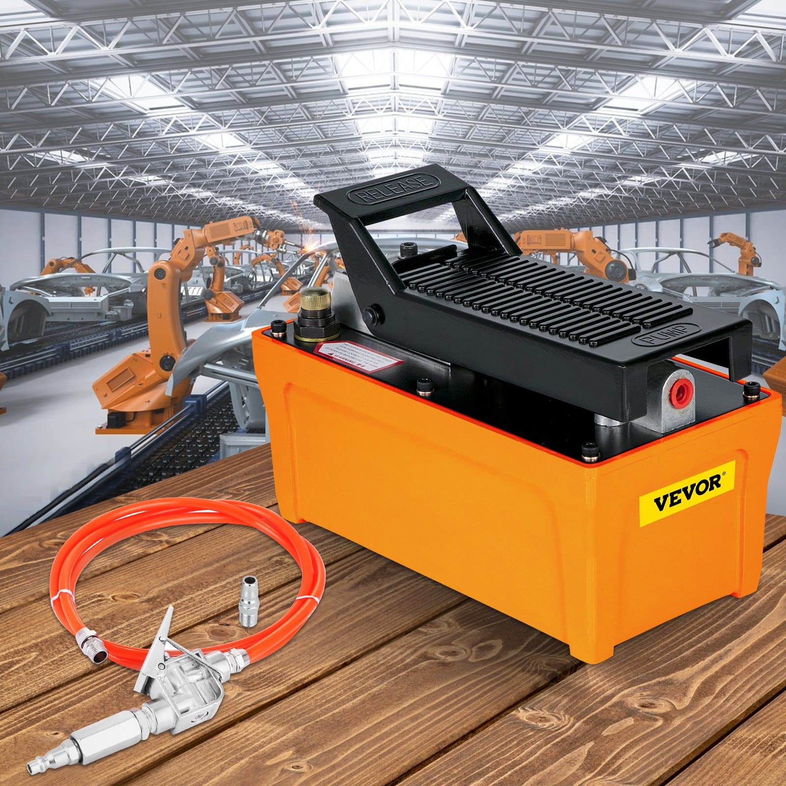 VEVOR 689 bar Air Hydraulic Foot Pump with 1.6L Tank & Hose, 0.8 L/min Flow, Single Acting, for Ram Cylinders & Presses - Image 8