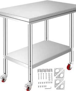 VEVOR Roostevabast Terasest Töölaud 89x61x84cm, 181kg Kandevõime, 3 Reguleeritavat Taset, 4 Ratta, Köögi Töölaud