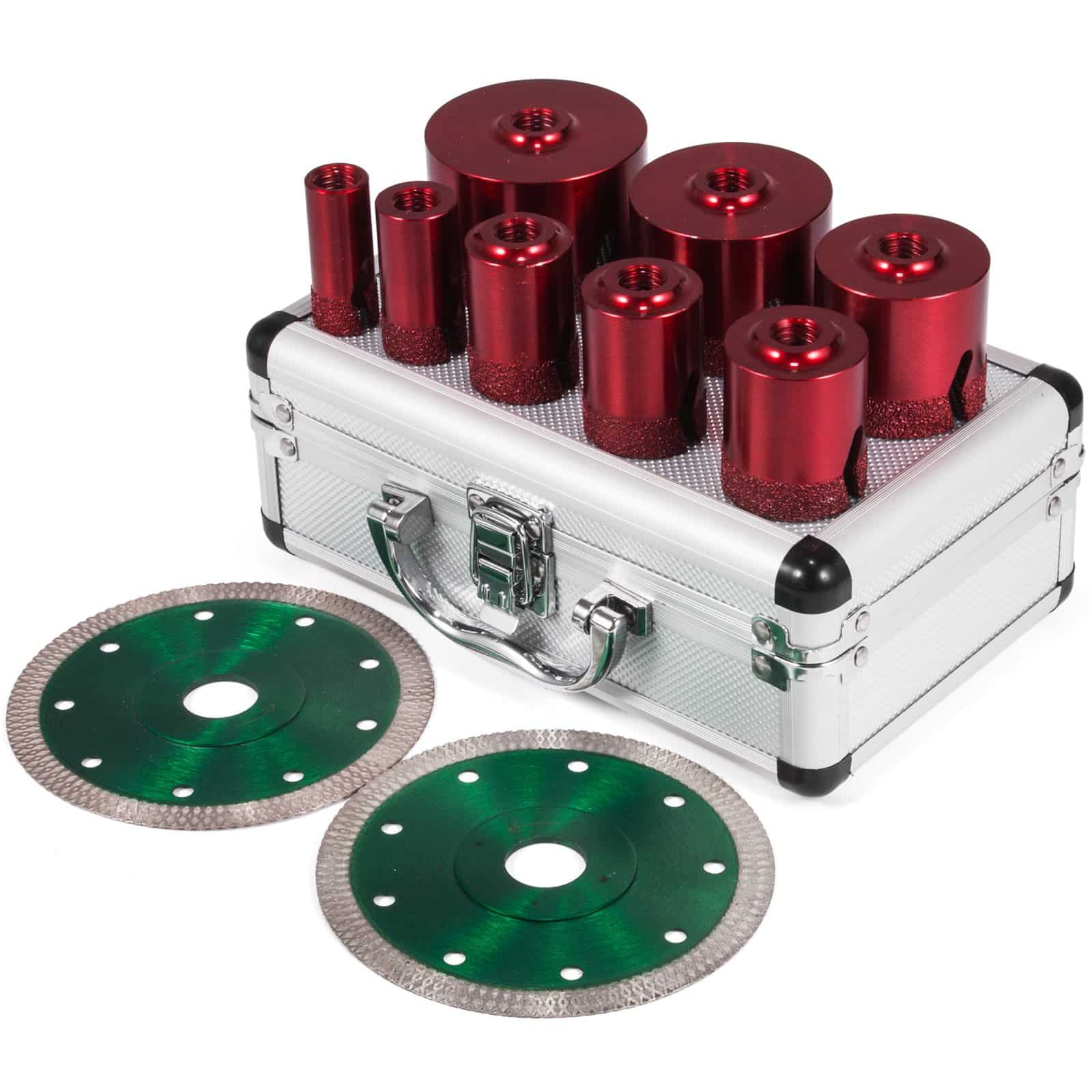 VEVOR 8-Piece Diamond Hole Saw Set with M14 Drill Bits (20–68mm) & 2 Saw Blades for Tile, Stone, Granite, Porcelain Drilling