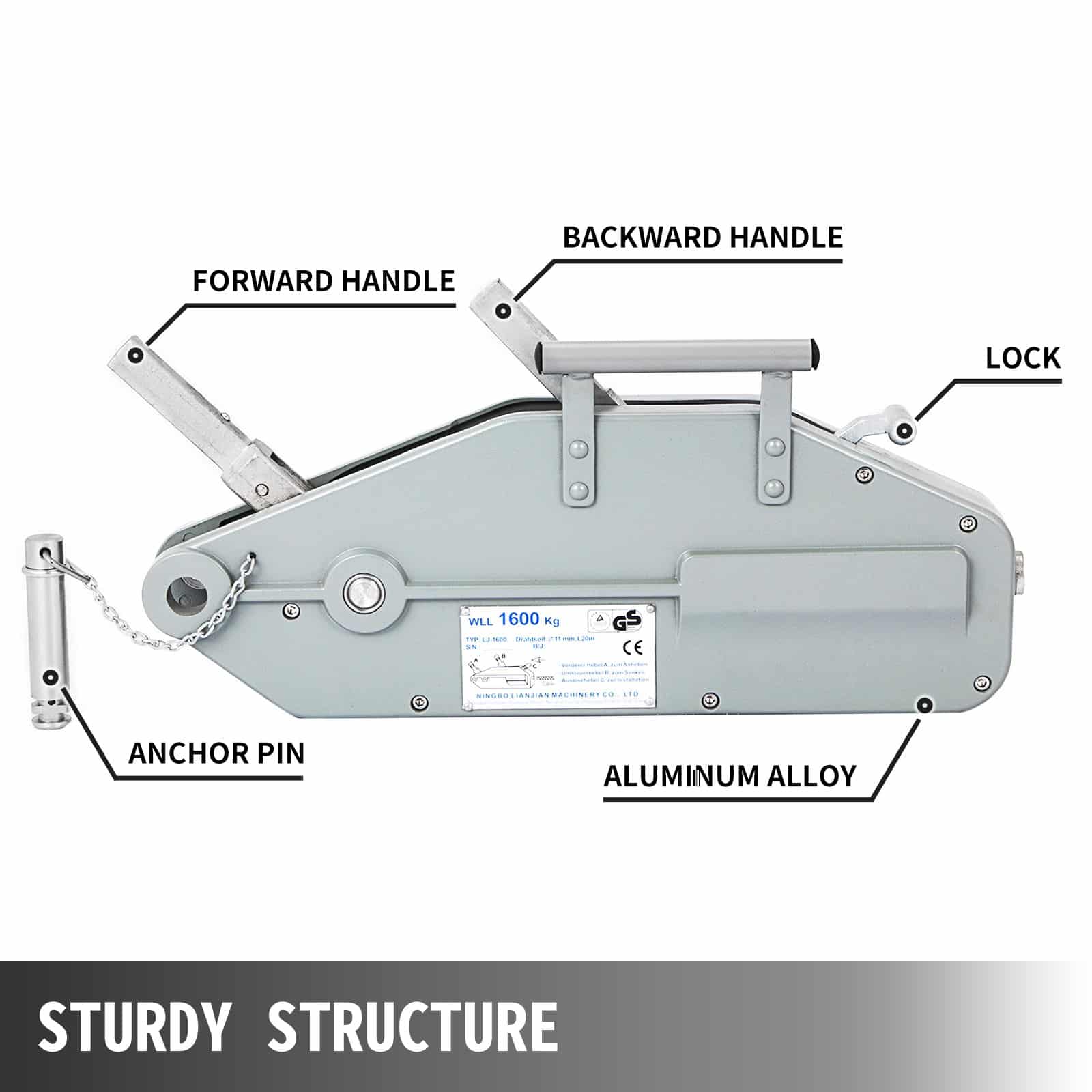 VEVOR Manual Wire Rope Puller 1.6T Capacity, 25m Steel Cable Hand Winch with Hook, Heavy Duty Hoist for Lifting & Towing - Image 2