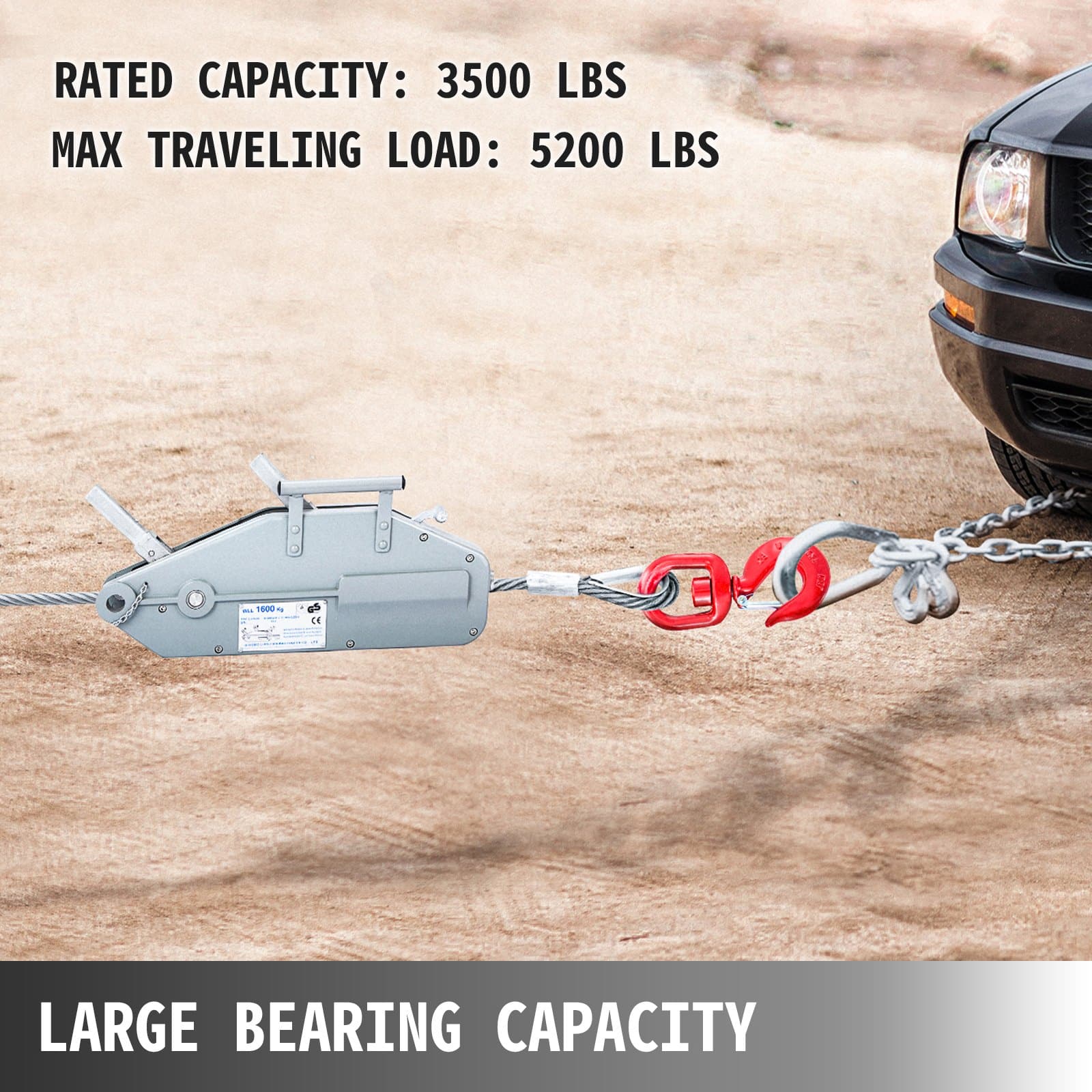 VEVOR Manual Wire Rope Puller 1.6T Capacity, 25m Steel Cable Hand Winch with Hook, Heavy Duty Hoist for Lifting & Towing - Image 3