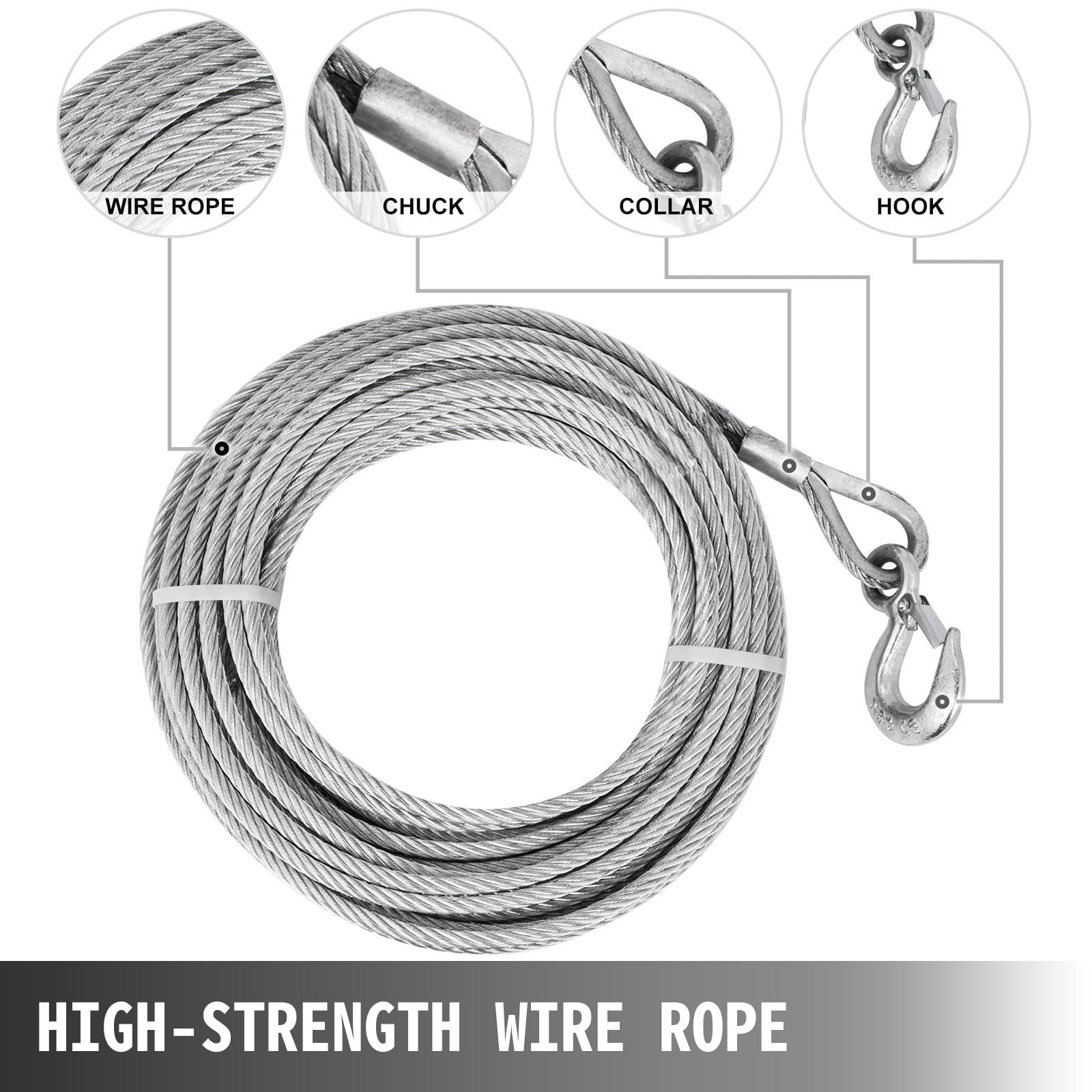 VEVOR Manual Wire Rope Puller 1.6T Capacity, 25m Steel Cable Hand Winch with Hook, Heavy Duty Hoist for Lifting & Towing - Image 4