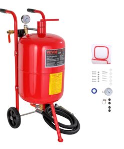 VEVOR 40L Portable Sandblaster with Ceramic Nozzles, Pressure Gauge, 2.5m Hose, Funnel, Watertrap & 15cm Wheels