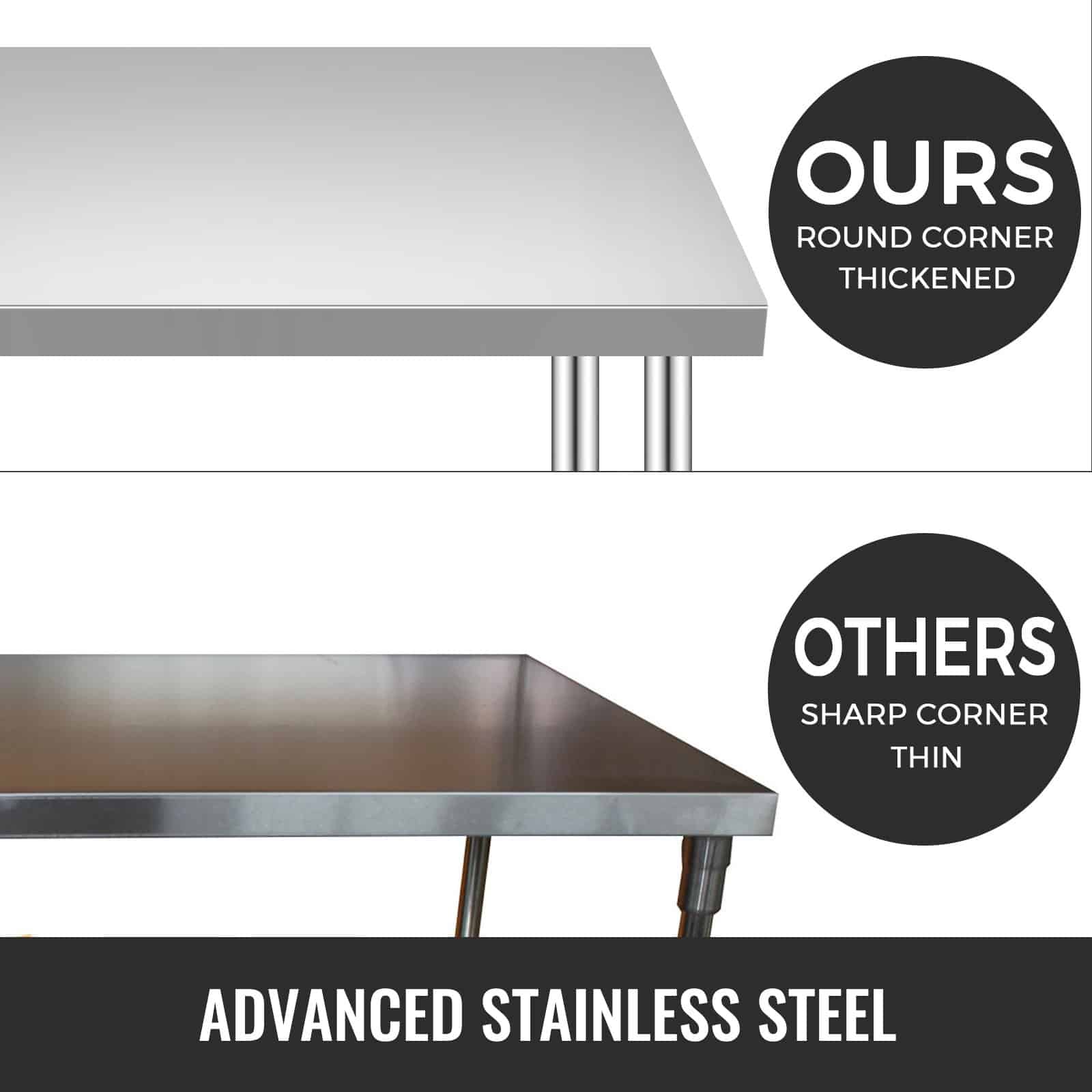 VEVOR Stainless Steel Work Table 76x46x86cm, 317kg Load, 3 Height Levels, 4 Wheels, Heavy-Duty Prep Table for Commercial Kitchen – Paveikslėlis 2