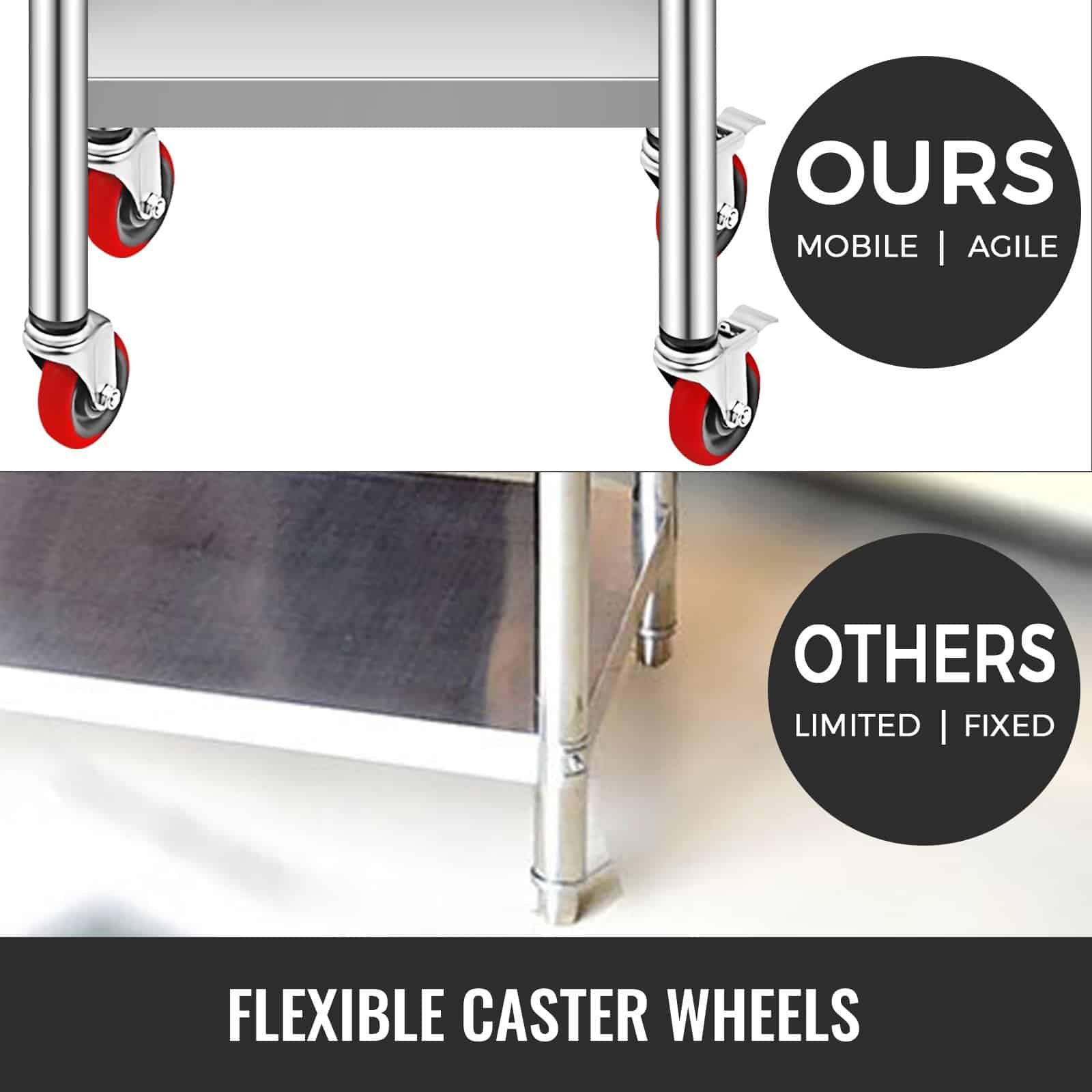 VEVOR Stainless Steel Work Table 76x46x86cm, 317kg Load, 3 Height Levels, 4 Wheels, Heavy-Duty Prep Table for Commercial Kitchen – Paveikslėlis 3