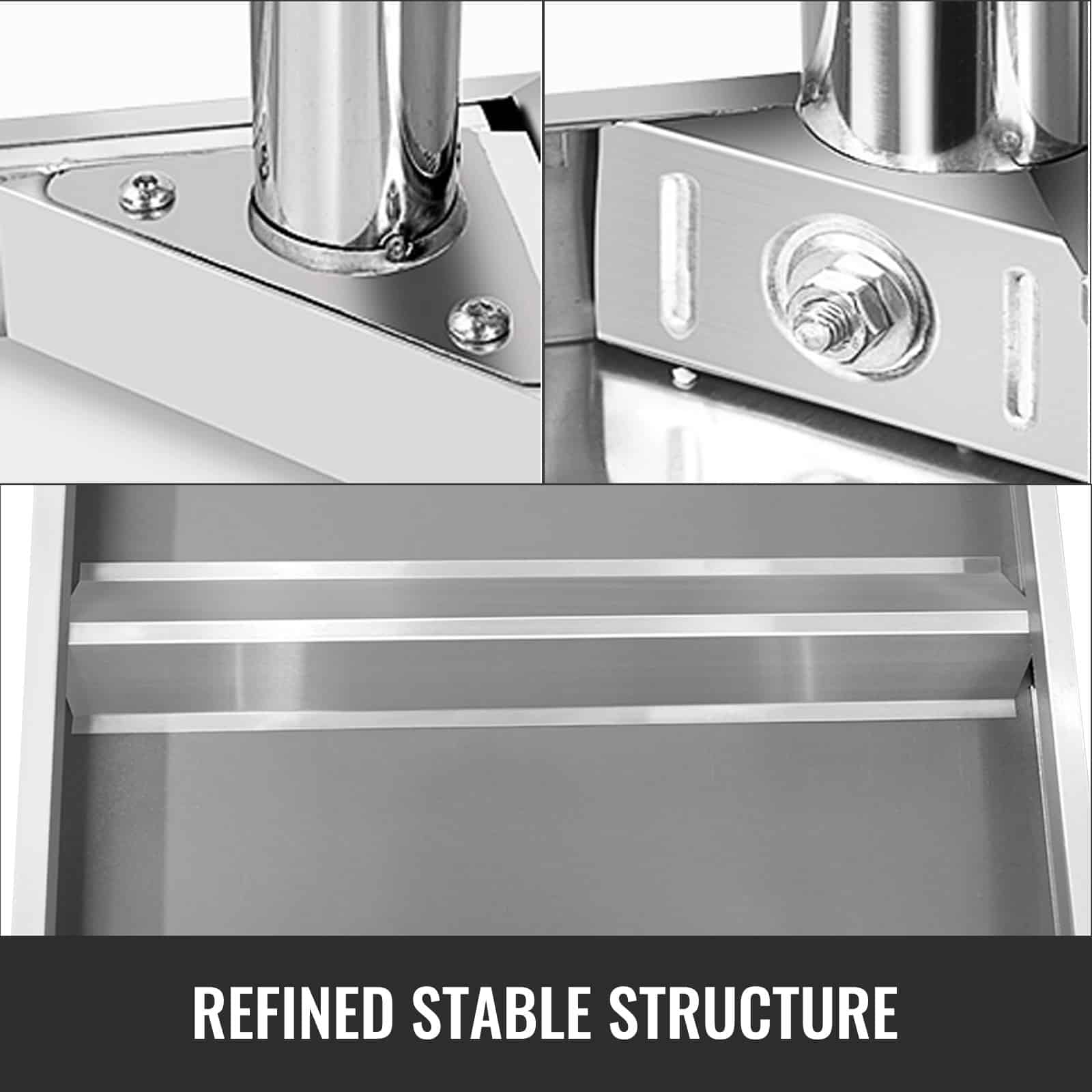 VEVOR Stainless Steel Work Table 76x46x86cm, 317kg Load, 3 Height Levels, 4 Wheels, Heavy-Duty Prep Table for Commercial Kitchen – Paveikslėlis 6