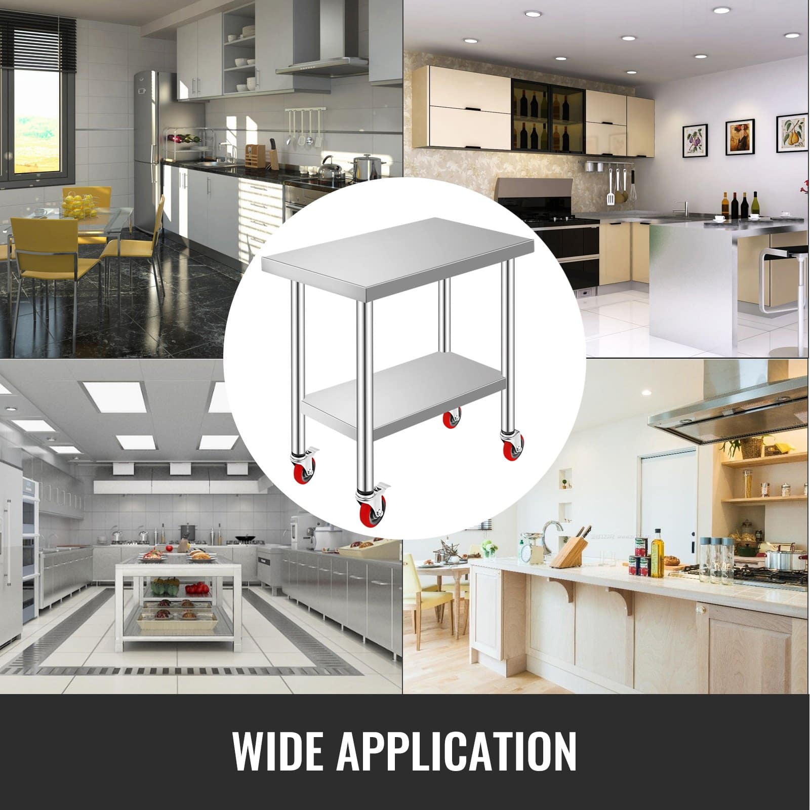 VEVOR Stainless Steel Work Table 76x46x86cm, 317kg Load, 3 Height Levels, 4 Wheels, Heavy-Duty Prep Table for Commercial Kitchen – Paveikslėlis 7