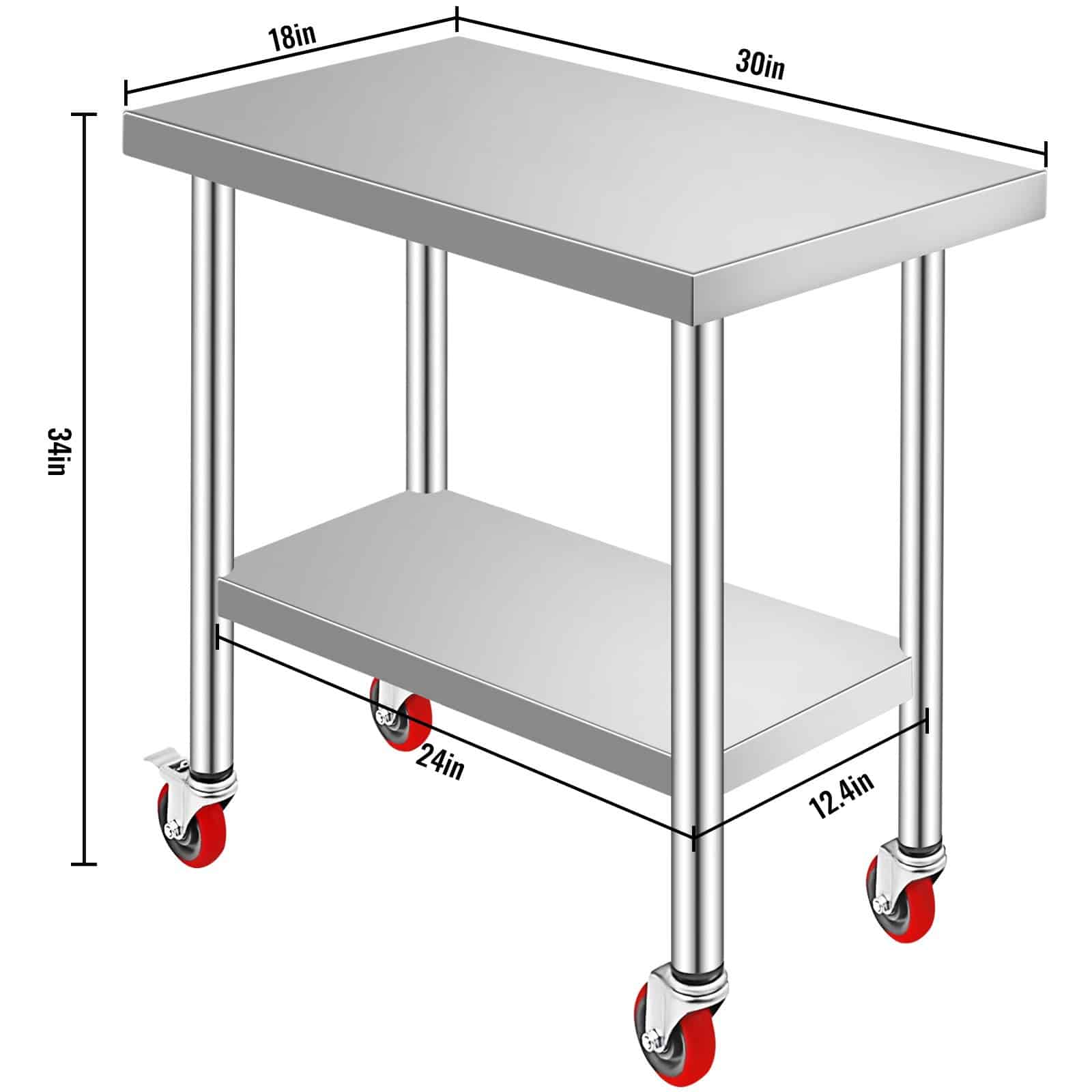 VEVOR Stainless Steel Work Table 76x46x86cm, 317kg Load, 3 Height Levels, 4 Wheels, Heavy-Duty Prep Table for Commercial Kitchen – Paveikslėlis 8