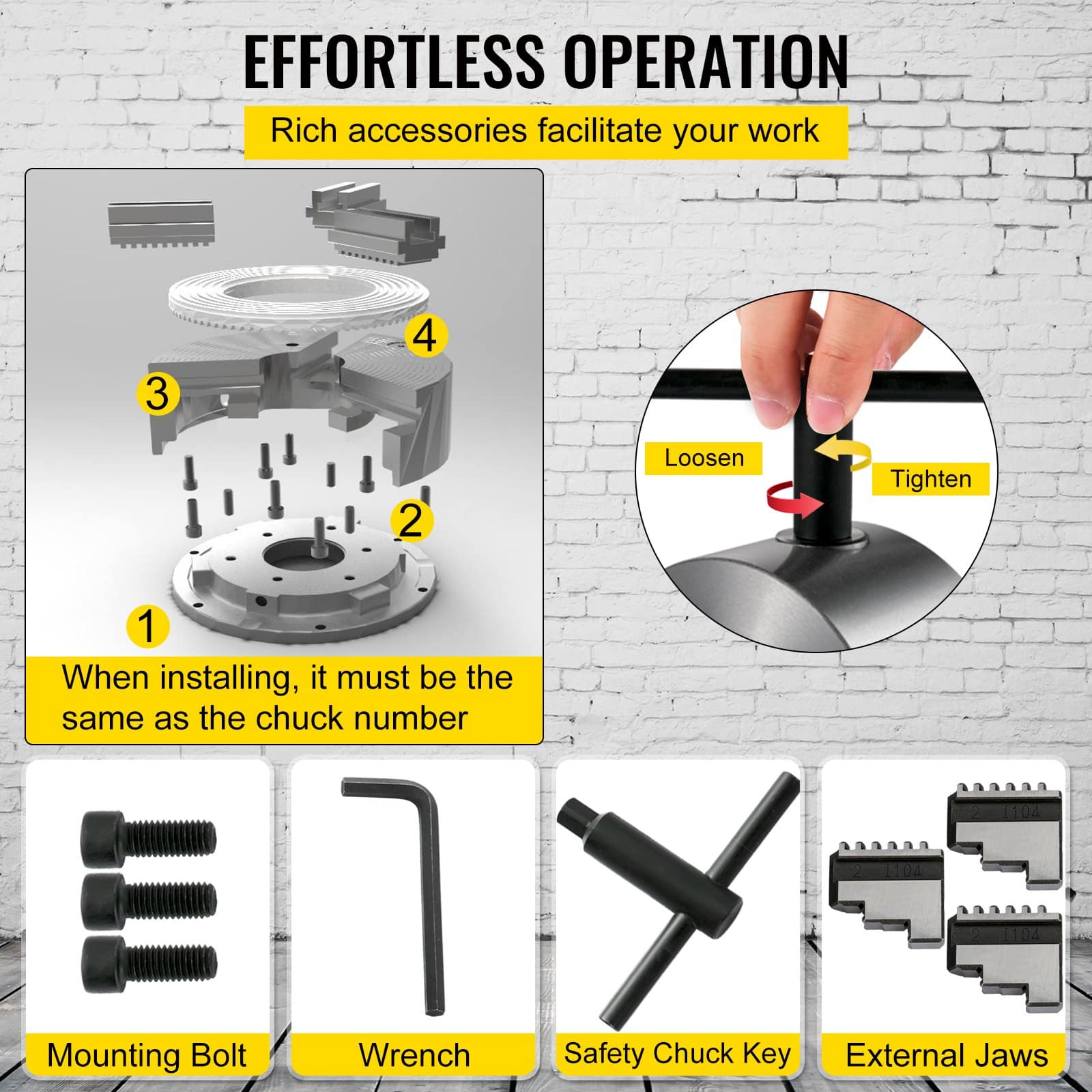 VEVOR K11-160 160mm 3-Jaw Lathe Chuck Self-Centering Hardened Steel for Milling Machines with Internal/External Jaws – Paveikslėlis 5