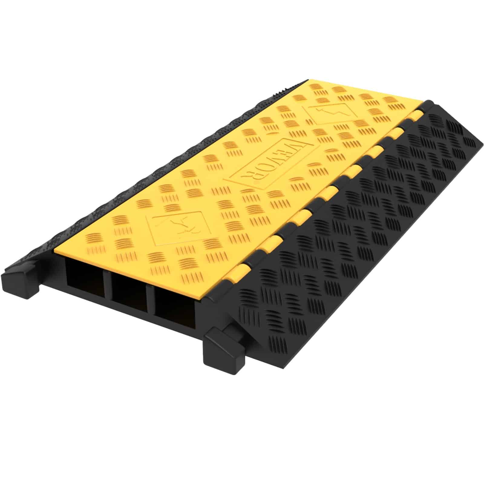 VEVOR Heavy Duty 3-Channel Rubber Cable Protector Ramp 94.5x50x8 cm – Speed Bump Cover for Driveways & Roads, 3000 kg Capacity