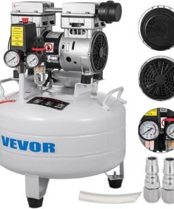Вертикальный бесшумный воздушный компрессор VEVOR 30L, 850 Вт без масла, 165 фунтов на квадратный дюйм, сверхтихий резервуар емкостью 6,6 галлонов, низкий уровень шума для дома и мастерской