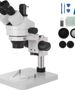VEVOR 3.5X-90X Trinocular Stereo Zoom Microscope with 360° Swivel Head and 20 cm Pillar Stand for Lab & Electronics