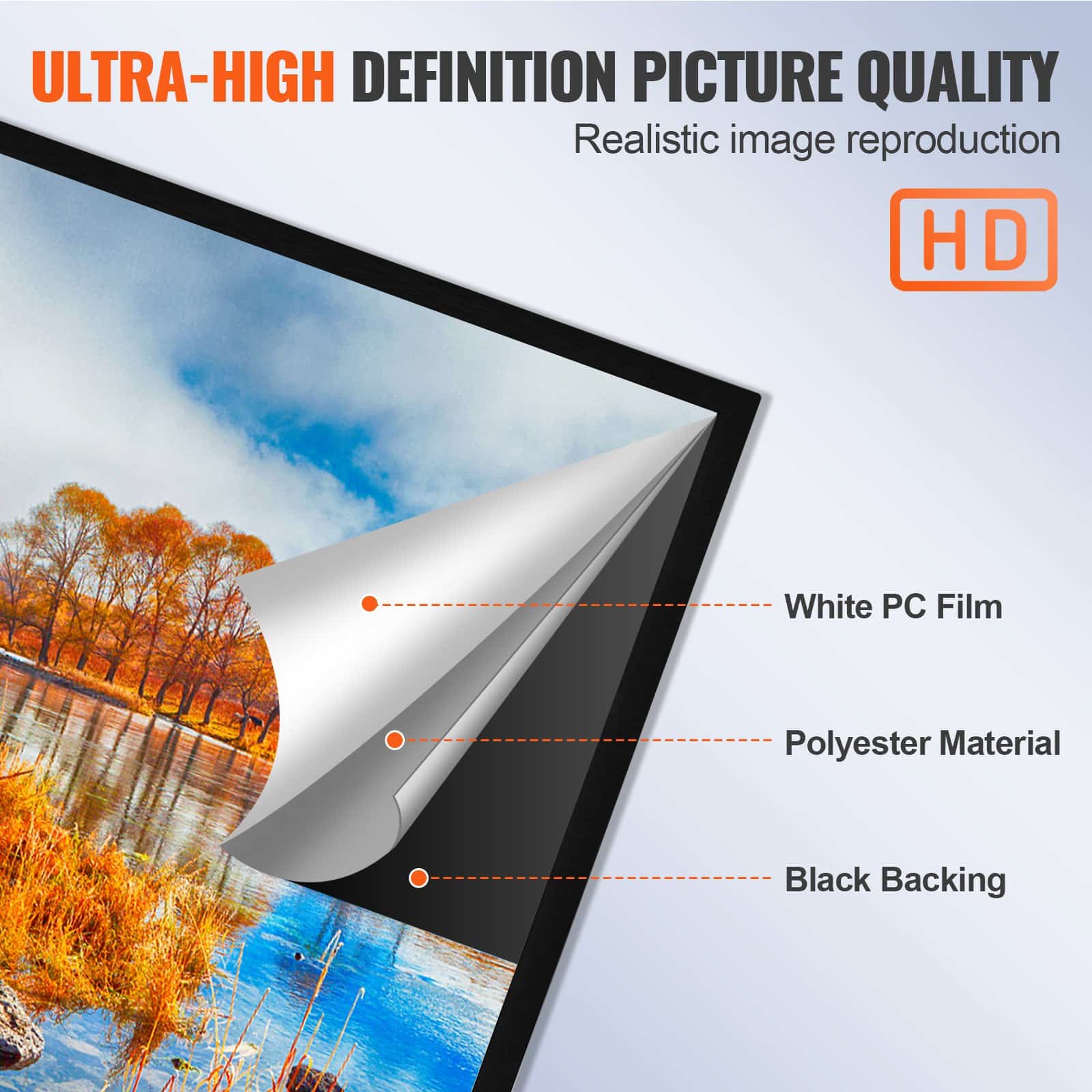 VEVOR 120" 16:9 Fixed Frame 4K HD Projection Screen with 160° Viewing Angle for Home Theater & Outdoor Use - Image 3