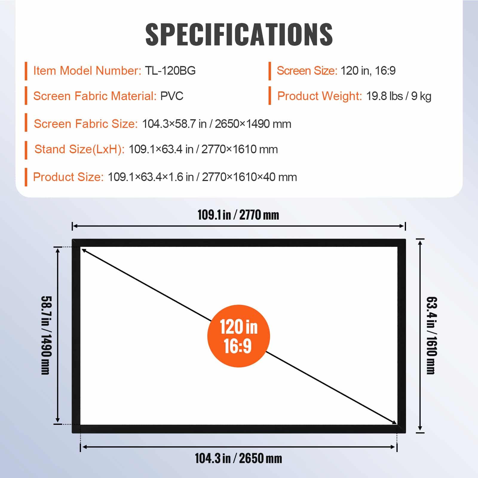VEVOR 120" 16:9 Fixed Frame 4K HD Projection Screen with 160° Viewing Angle for Home Theater & Outdoor Use - Image 7