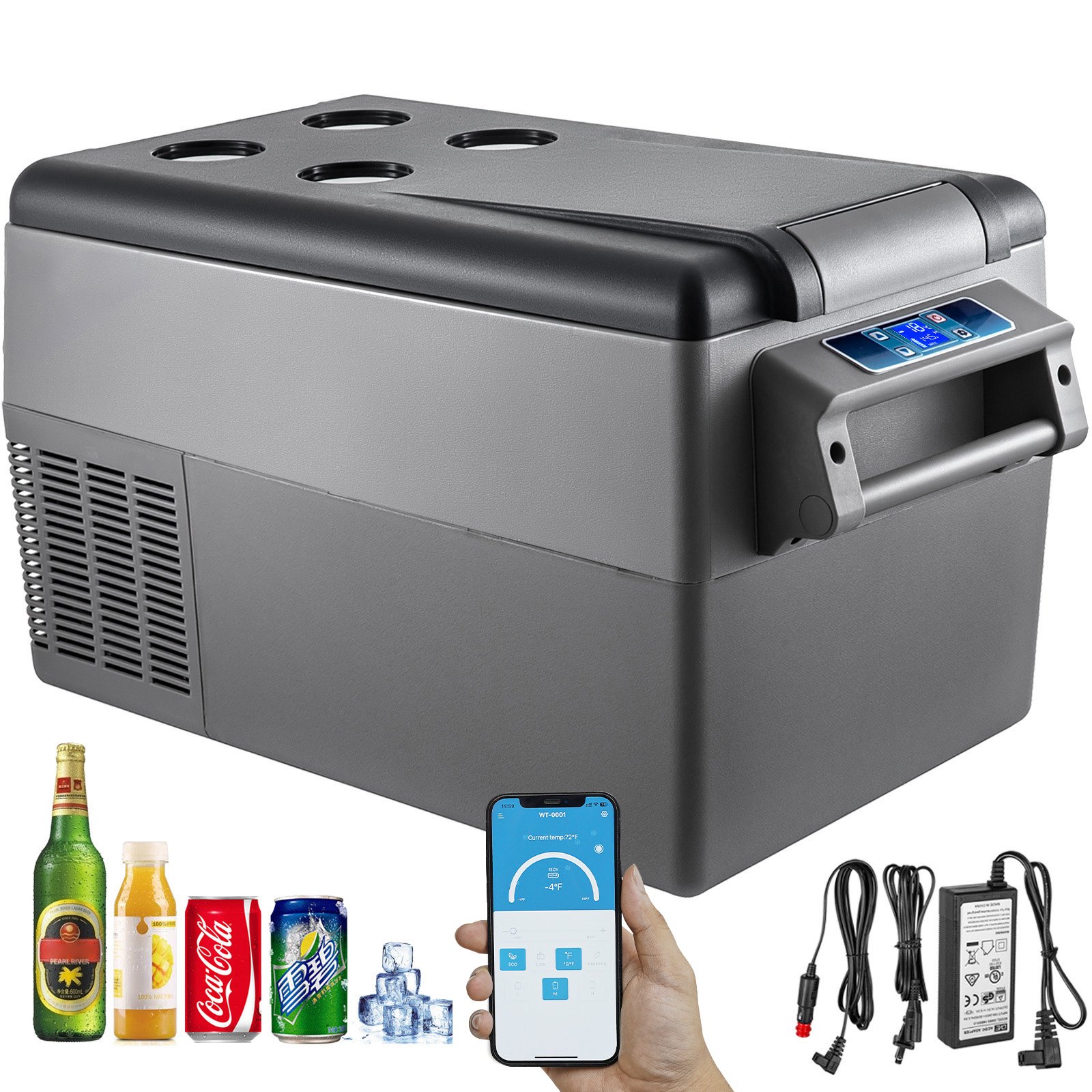 VEVOR 35L Portable Car Refrigerator Freezer with Compressor, Bluetooth & Battery Protection -12/24V for Travel, RV, Camping