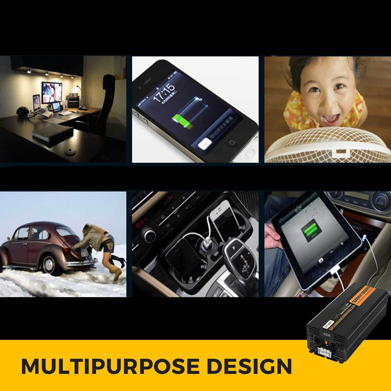 VEVOR 5000W Pure Sine Wave Inverter 24V DC to 230V AC with Remote, USB, Fuses - 10000W Peak for Home, Car, Solar Backup - Зображення 7