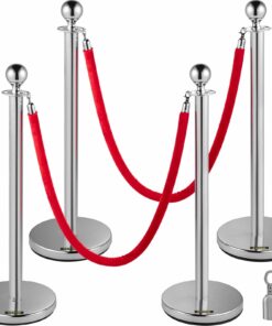VEVOR Silver Crowd Control Stanchions with 1.5m Red Velvet Rope – Retractable Queue Barrier Posts for Events & Venues