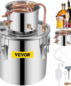 VEVOR 12L Stainless Steel Water & Alcohol Distiller Kit with Copper Coil & Thermometer for Home Brewing Whisky Wine