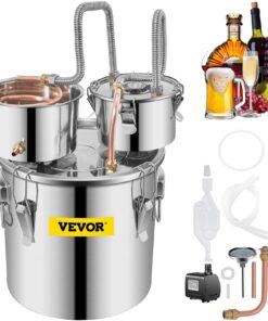 VEVOR 32.2L Stainless Steel Moonshine Still Kit with Double Keg for Home Brewing, Distilling Alcohol, Water & Oils