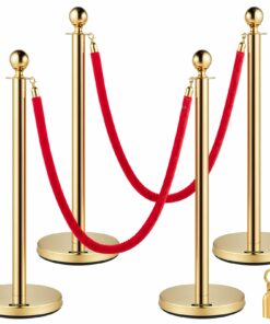 VEVOR Набор из 2 золотых стоек с красной бархатной верёвкой 1,5 м – барьер для контроля толпы на мероприятиях, в отелях, театрах