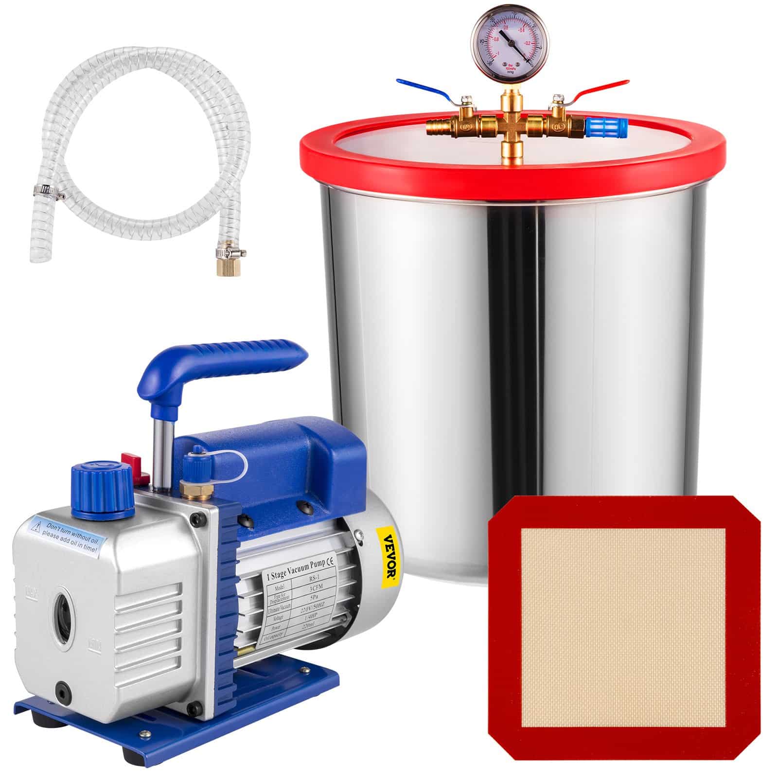 Vevor 19L Vacuum Chamber Kit with 28 L/min 186W 1/4HP Single-Stage Pump for HVAC, Refrigeration, Epoxy & Resin Degassing