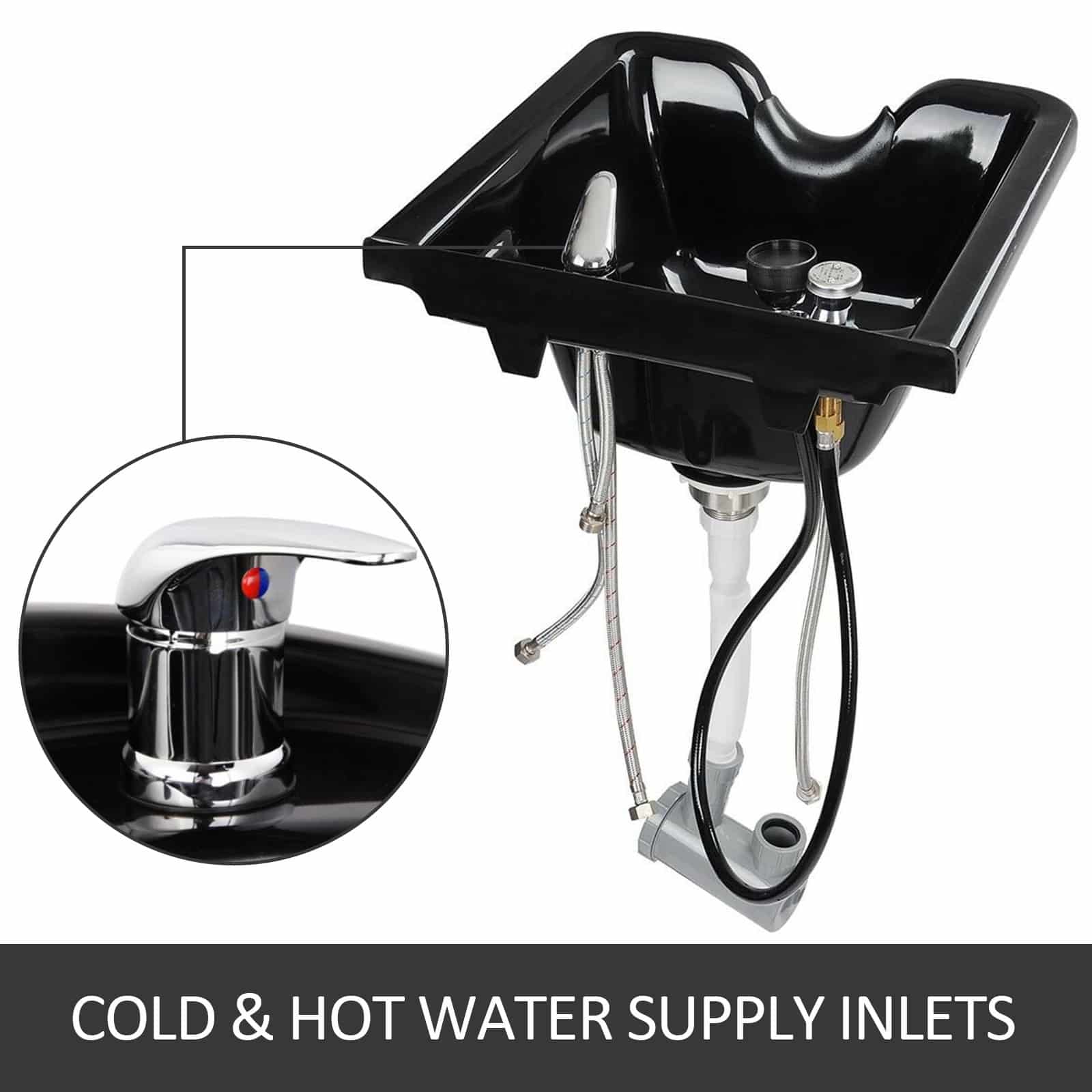 VEVOR Black ABS Shampoo Bowl with Vacuum Breaker & Adjustable Neck Rest – Wall-Mount Sink for Salon, Spa & Home Use — изображение 4