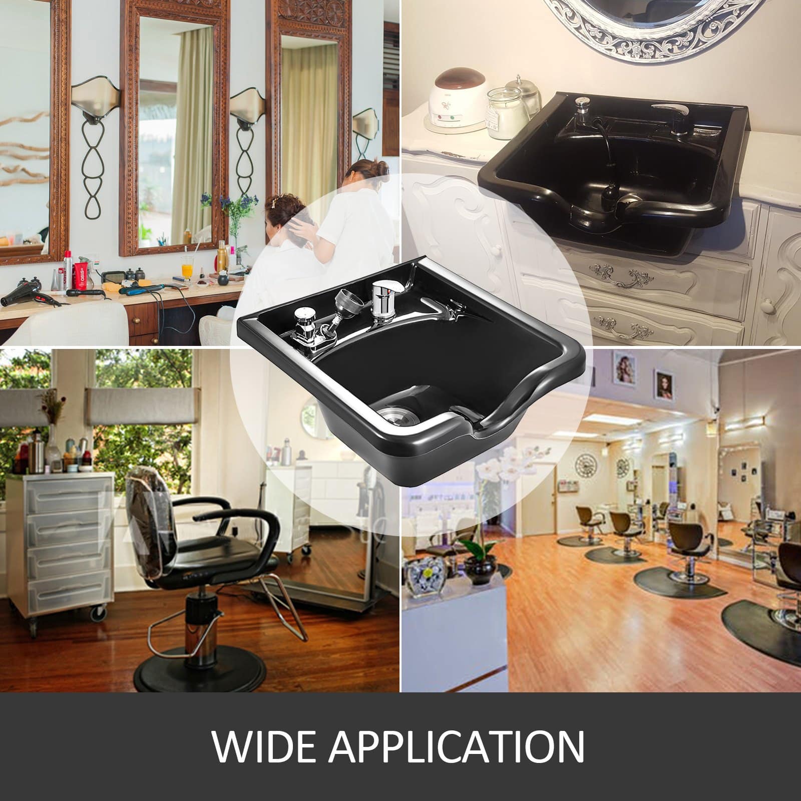 VEVOR Black ABS Shampoo Bowl with Vacuum Breaker & Adjustable Neck Rest – Wall-Mount Sink for Salon, Spa & Home Use — изображение 7