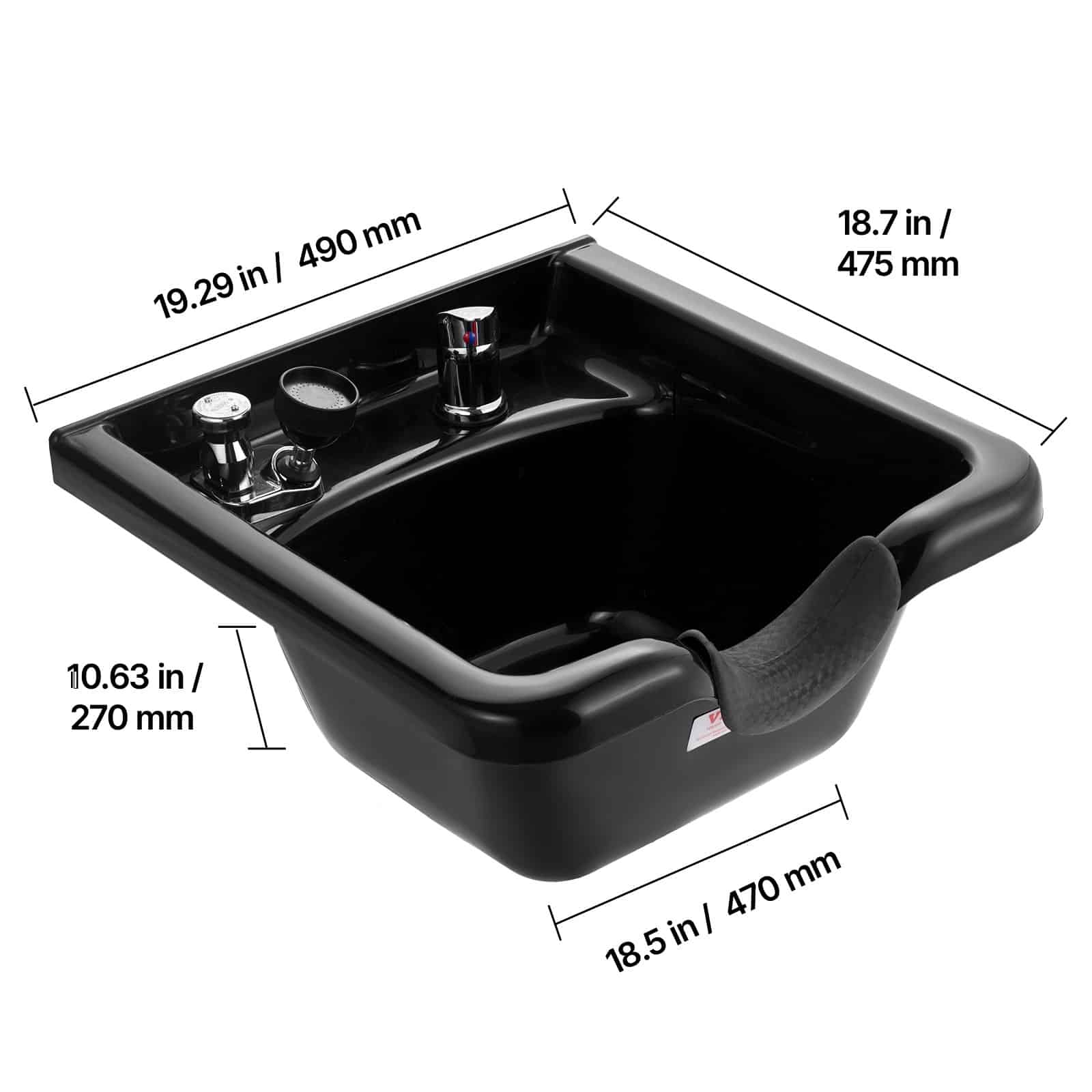 VEVOR Black ABS Shampoo Bowl with Vacuum Breaker & Adjustable Neck Rest – Wall-Mount Sink for Salon, Spa & Home Use — изображение 8