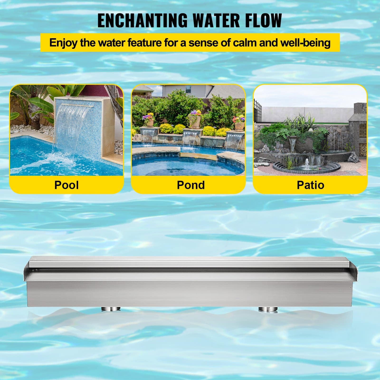 VEVOR 60 x 11.4 x 7.9 cm Stainless Steel Garden Waterfall Fountain for Pool, Pond, Indoor & Outdoor Decoration — Attēls 4