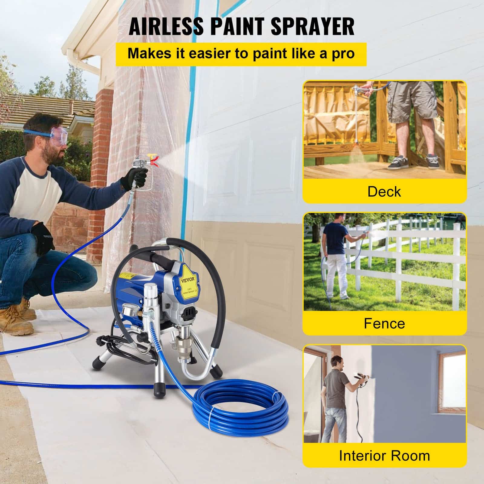 VEVOR 2200W Airless Paint Sprayer, 220V High-Pressure Wall Spray Gun with 15m Hose, 2.5L/min Flow, 3300PSI, Brushless Motor - Зображення 2