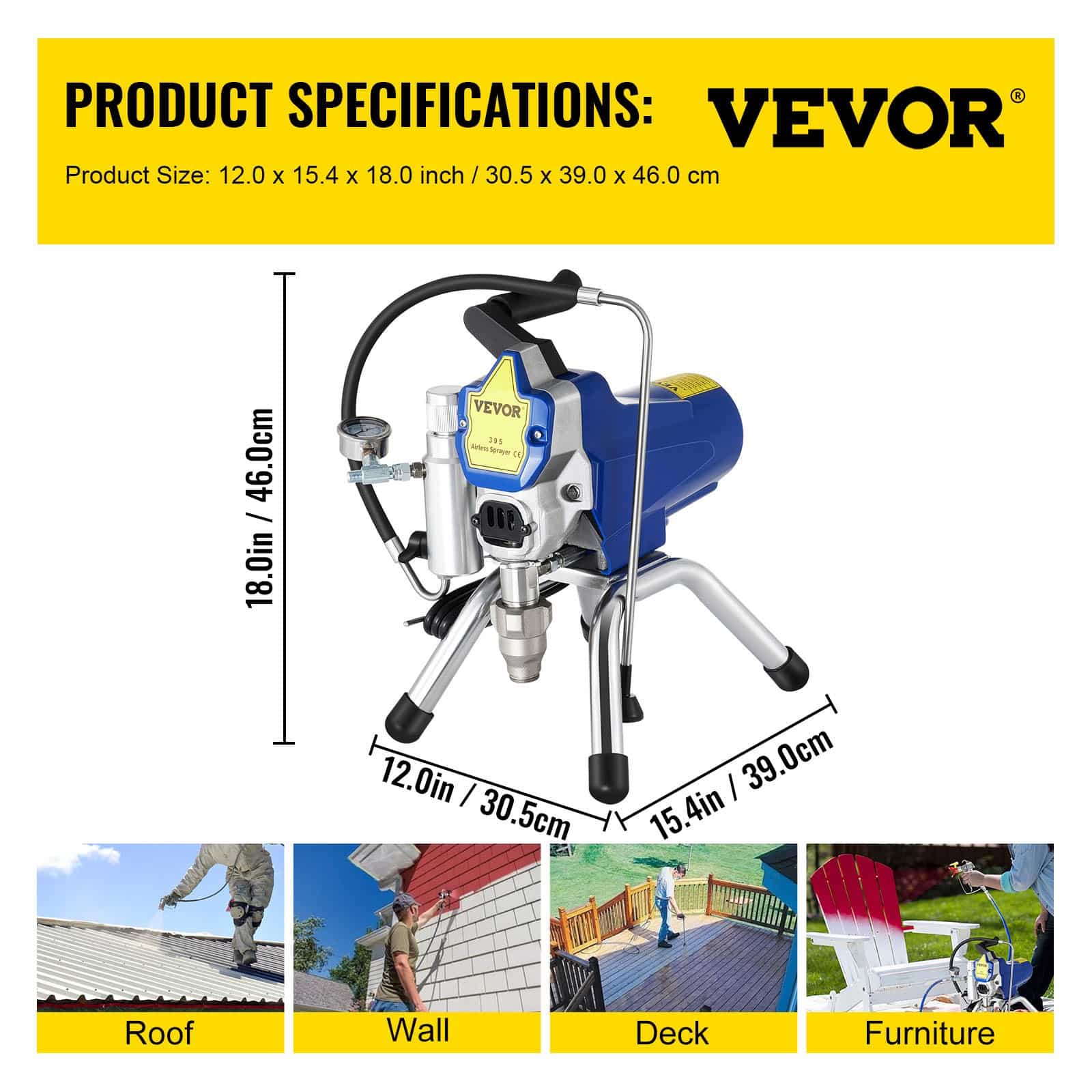 VEVOR 2200W Airless Paint Sprayer, 220V High-Pressure Wall Spray Gun with 15m Hose, 2.5L/min Flow, 3300PSI, Brushless Motor - Зображення 7