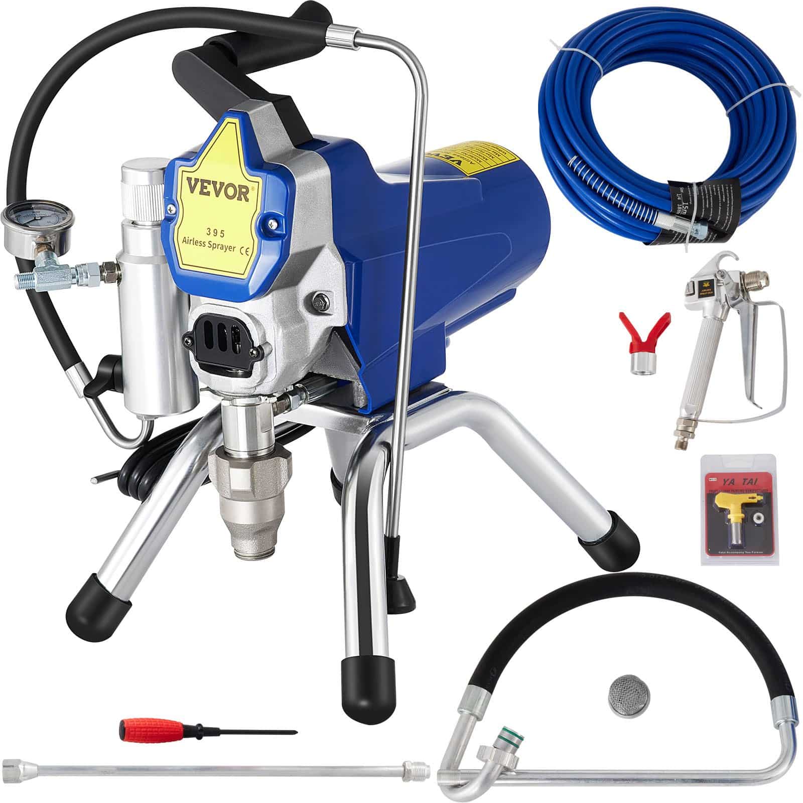 VEVOR 2200W Airless Paint Sprayer, 220V High-Pressure Wall Spray Gun with 15m Hose, 2.5L/min Flow, 3300PSI, Brushless Motor