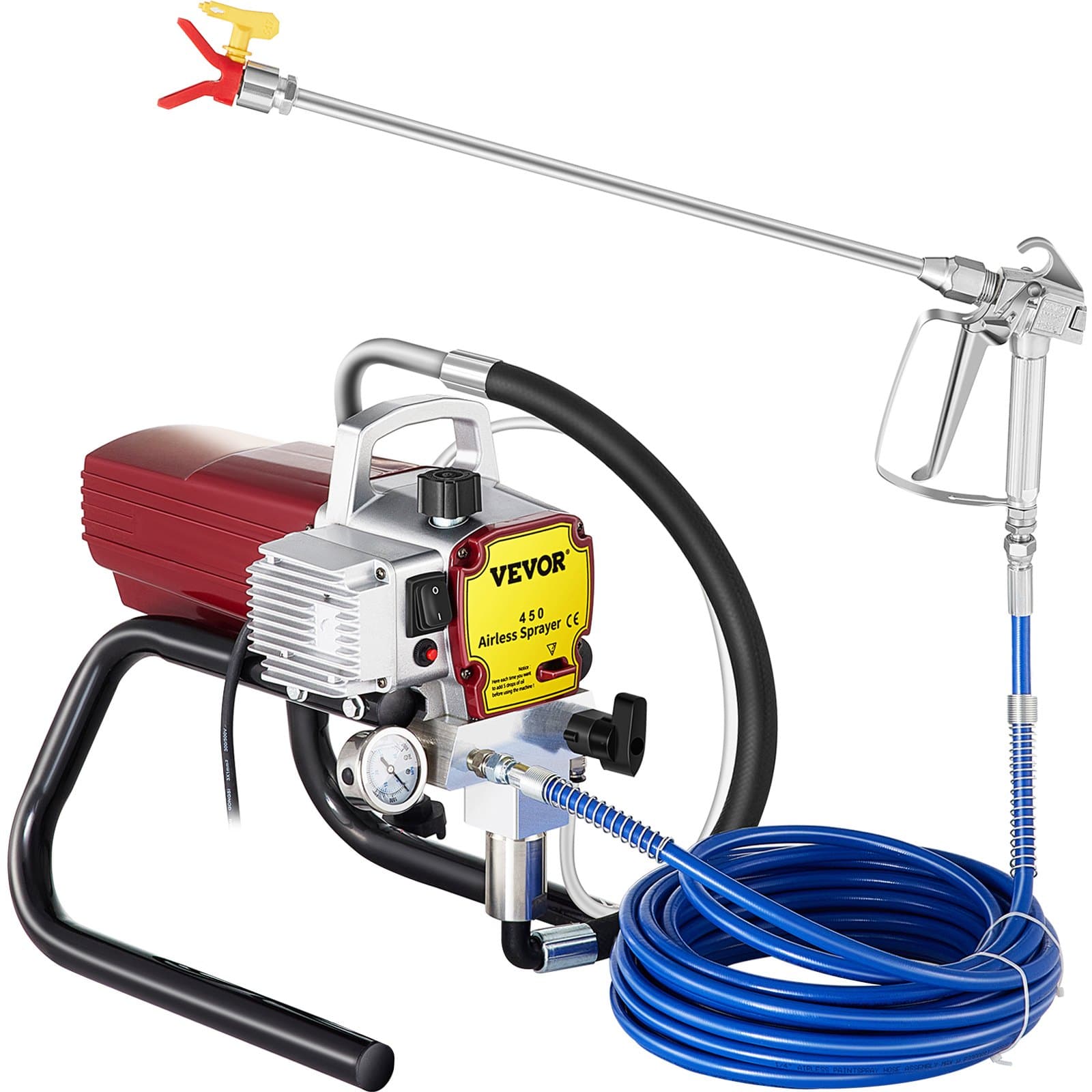 VEVOR 1800W Electric Airless Paint Sprayer Gun Kit with 15m Hose & 22MPa Adjustable Pressure for Walls, Ceilings, Wood & Metal