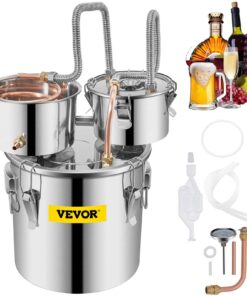 VEVOR 12L Stainless Steel Water & Alcohol Distiller with Copper Coil, Pump & Thermometer – Home Brewing Kit for Whisky & Spirits