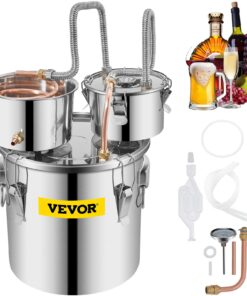 VEVOR 21L Stainless Steel Alcohol Distiller Kit with Copper Coil & Pump, Thermometer, for Homemade Whisky, Wine, Brandy, Spirits