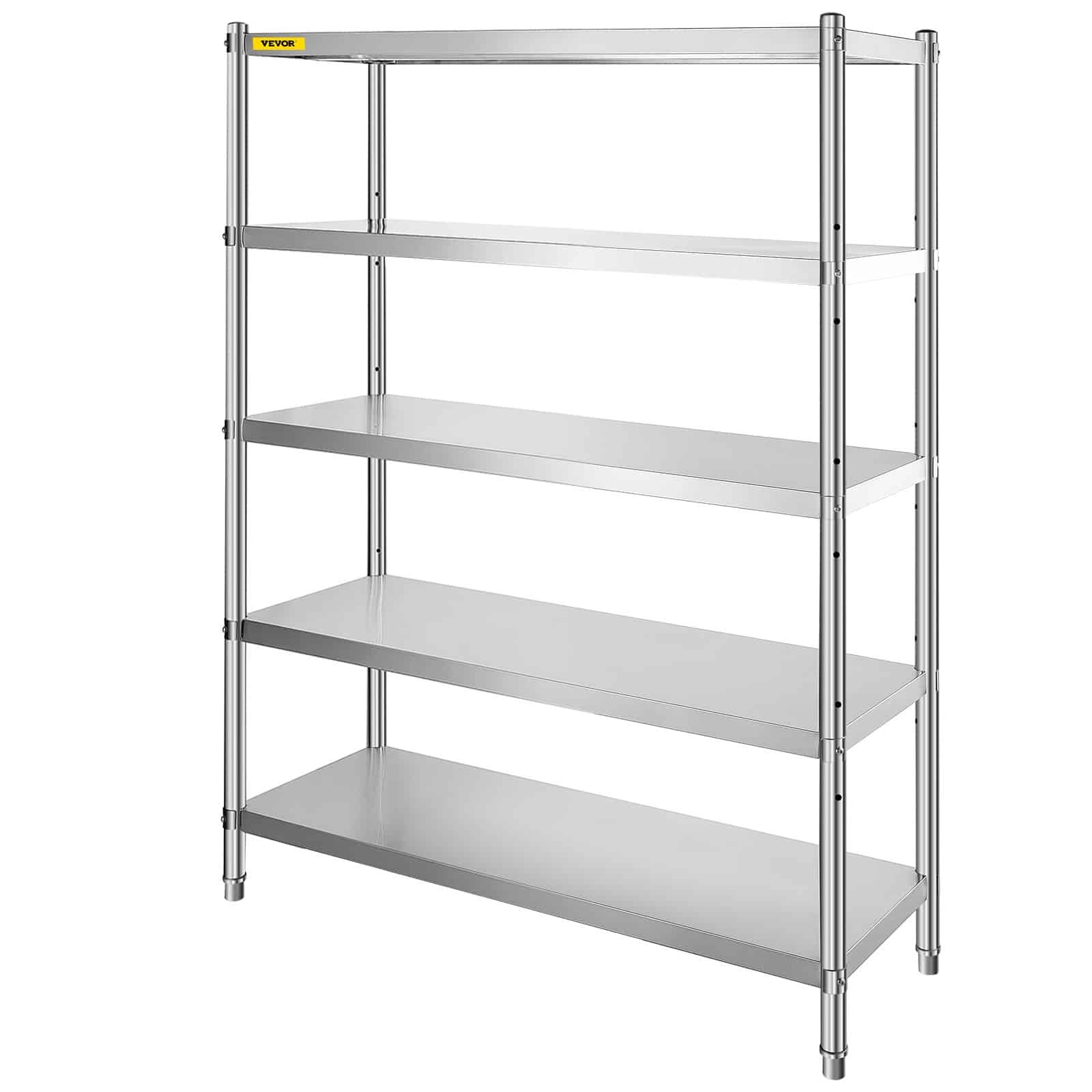 VEVOR 5-Tier Stainless Steel Adjustable Shelving Unit, 121x46x183 cm, 150 kg/tier Load, Kitchen/Garage Storage Rack