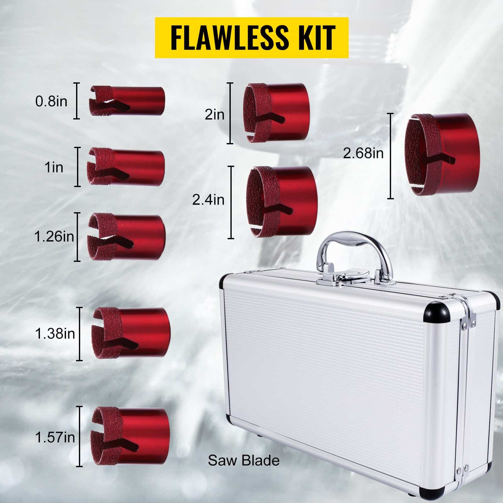 VEVOR Diamond Drill Bit Set 20–68mm – 8pcs Hole Saw Core Bits for Tile, Ceramic, Marble, Porcelain Cutting with Storage Case – Paveikslėlis 3