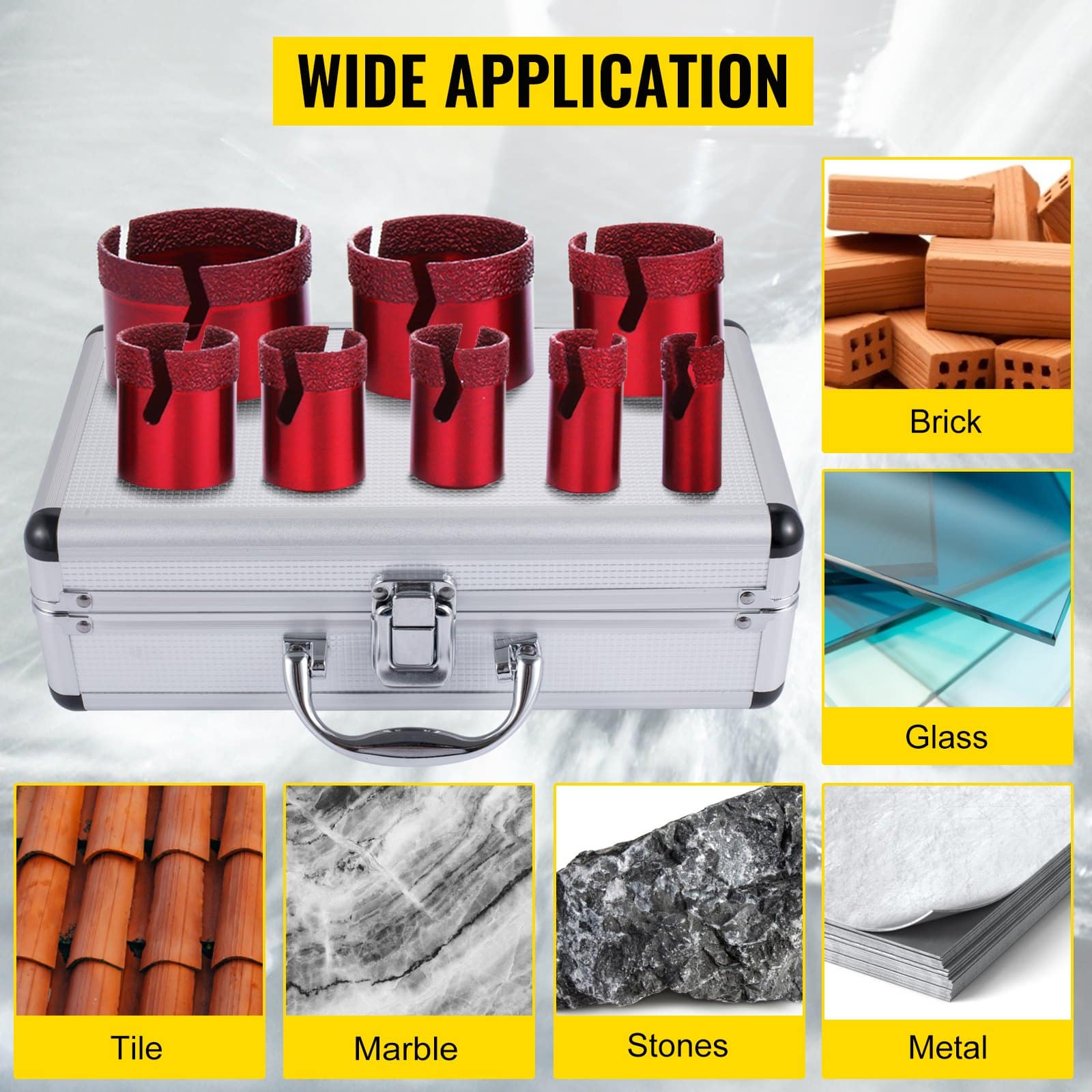 VEVOR Diamond Drill Bit Set 20–68mm – 8pcs Hole Saw Core Bits for Tile, Ceramic, Marble, Porcelain Cutting with Storage Case – Paveikslėlis 7