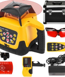 VEVOR 500m Self-Leveling Rotary Laser Level Kit with Red Beam, Remote, Receiver & Case – IP54 Waterproof, 360° Scanning