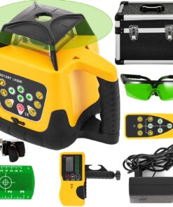 VEVOR 360° Green Beam Rotary Laser Level, 500m Range, Self-Leveling, Slope Adjustable, with Remote, Receiver & Case