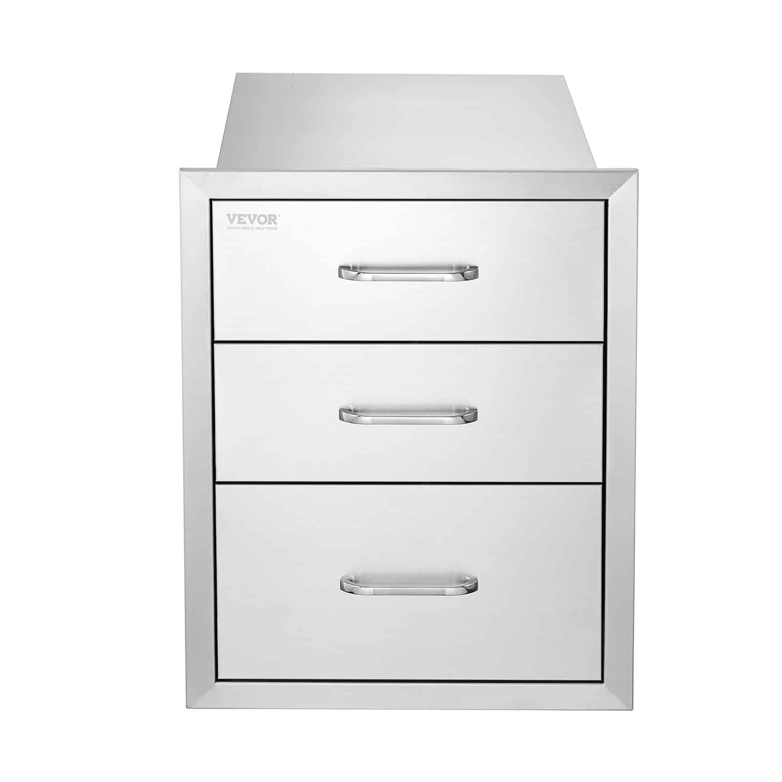 VEVOR 45x58 cm Outdoor Kitchen Stainless Steel 3-Tier BBQ Drawers with Chrome Handle, Rust-Resistant & Weatherproof - Pilt 11