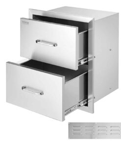 VEVOR двойные BBQ ящики из нержавеющей стали 45x51x31 см, уличное кухонное хранение с ручкой, встраиваемый дизайн