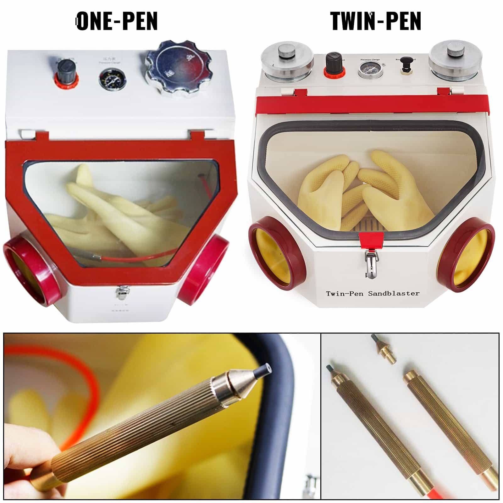 VEVOR Dental Sandblaster Machine with 2 Pens, 2 Metal Tanks, LED Light, Large Window & Foot Pedal – For Dental & Jewelry Use - Зображення 5