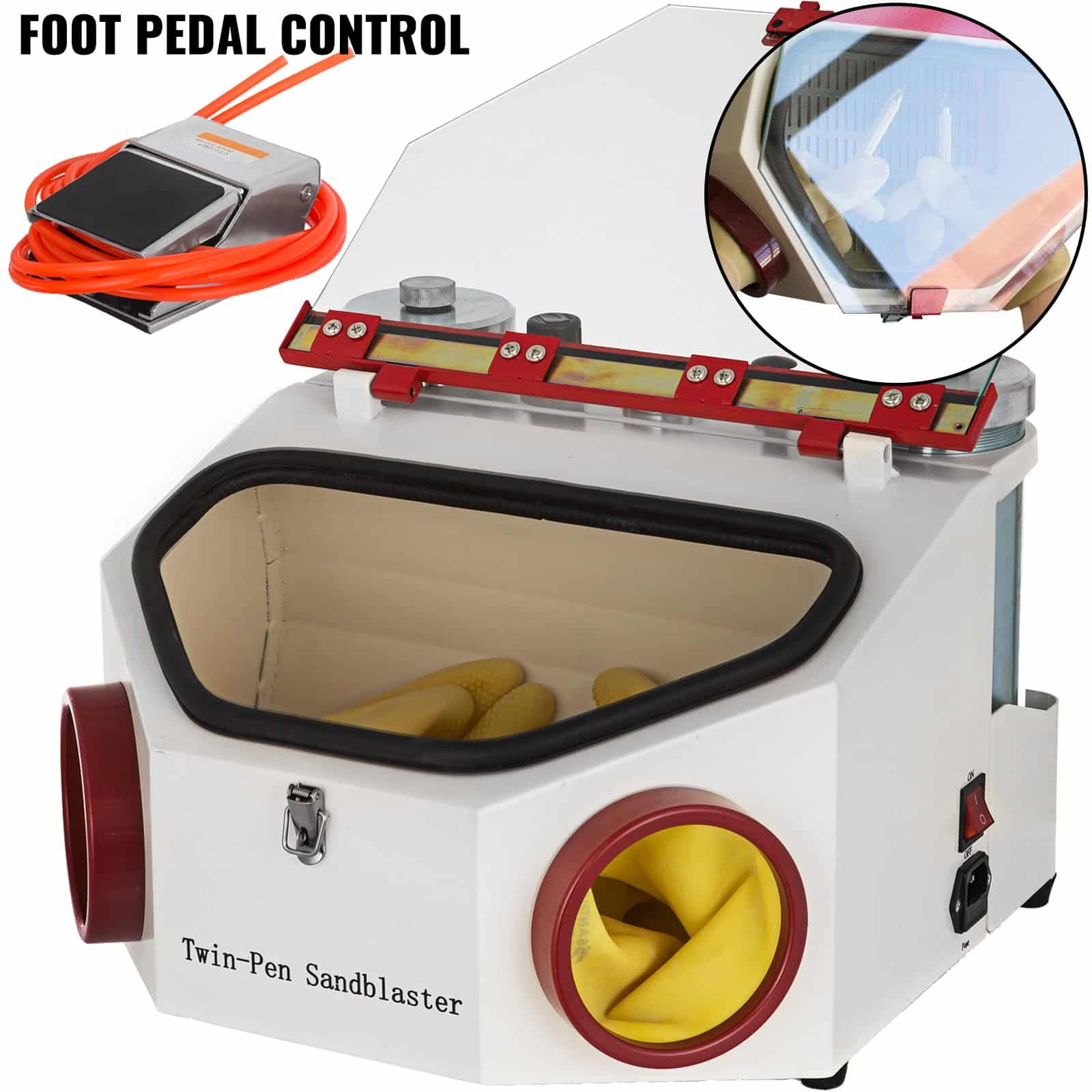 VEVOR Dental Sandblaster Machine with 2 Pens, 2 Metal Tanks, LED Light, Large Window & Foot Pedal – For Dental & Jewelry Use - Зображення 6