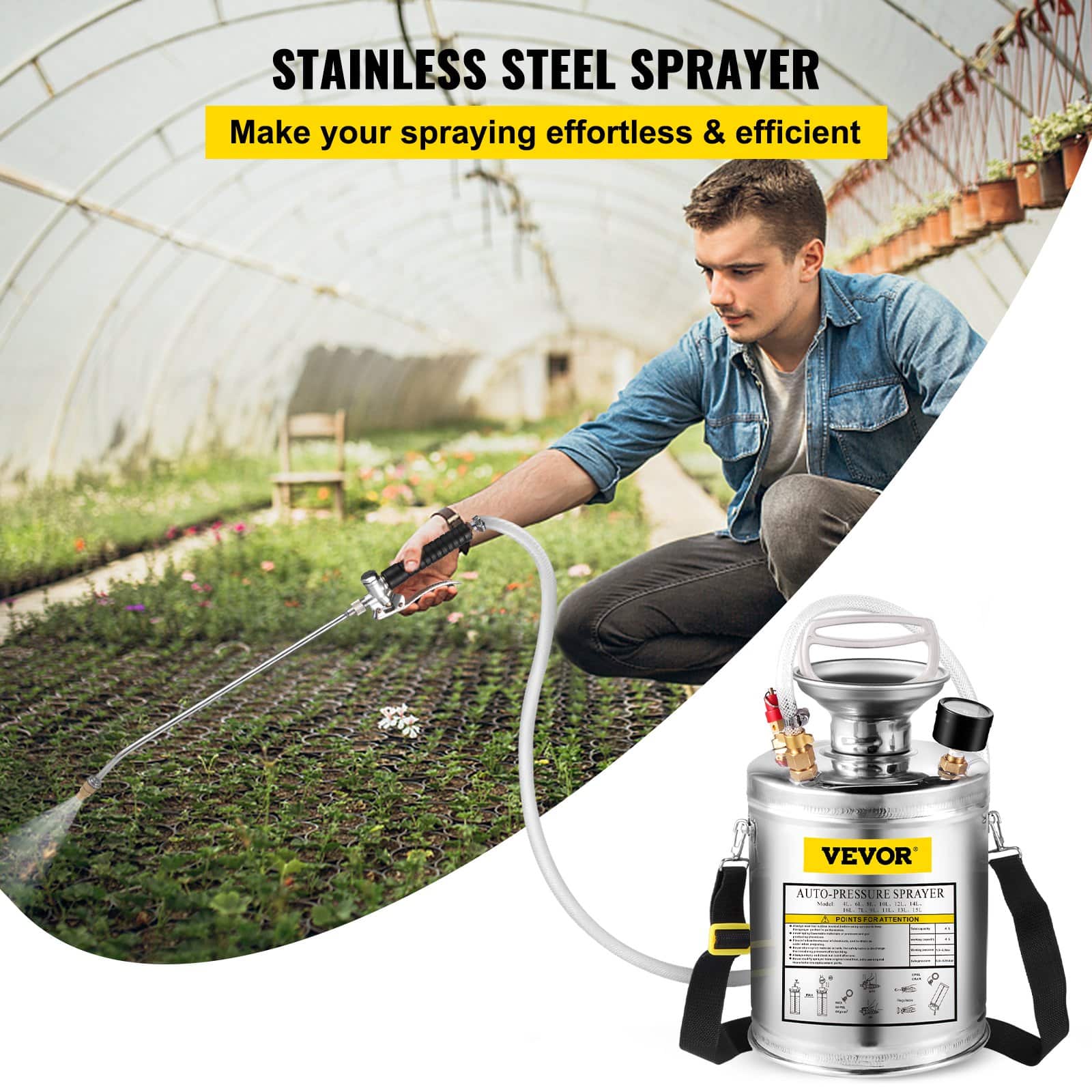 VEVOR 4L Stainless Steel Handheld Pressure Sprayer with Adjustable Nozzle for Gardening, Cleaning & Disinfection - Зображення 2