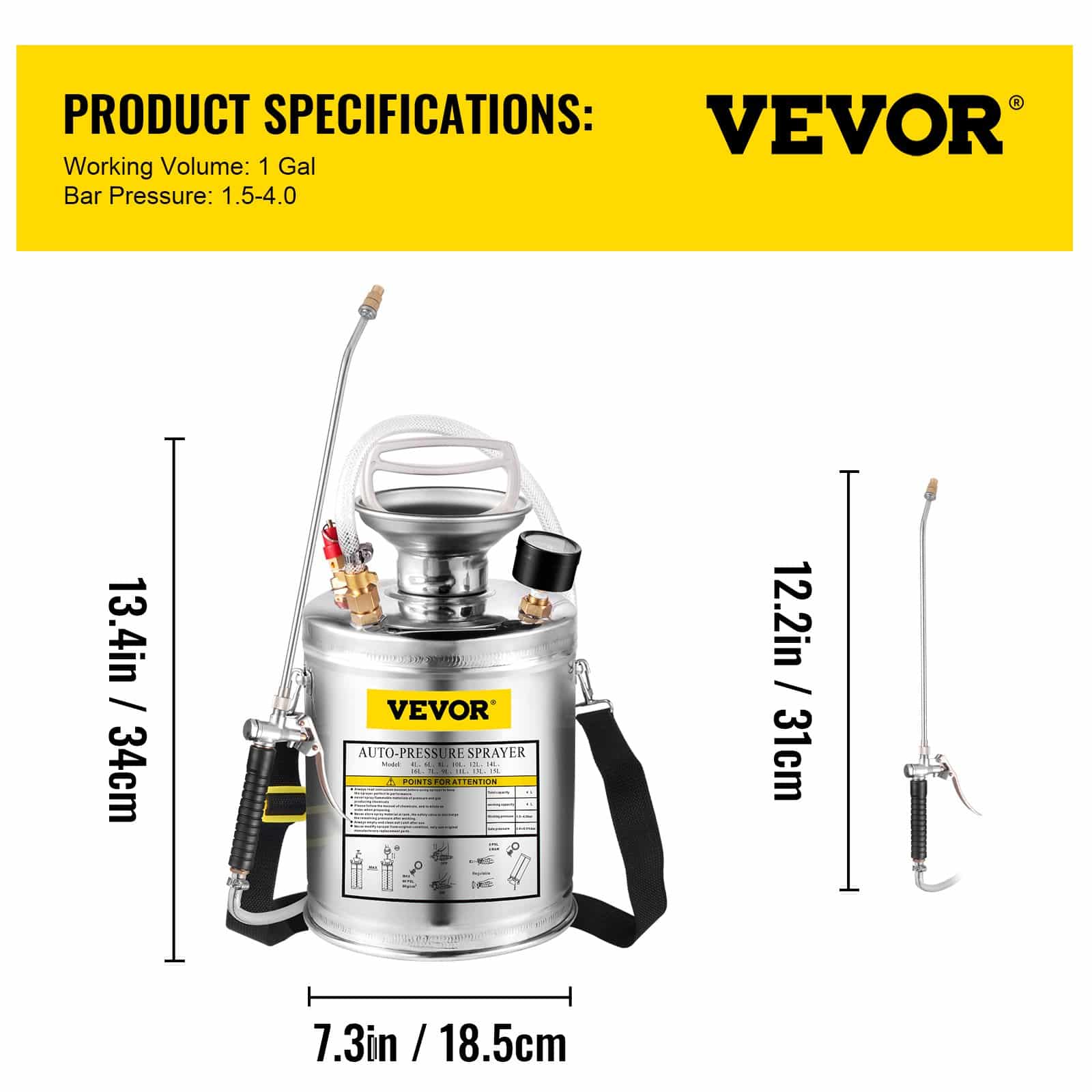 VEVOR 4L Stainless Steel Handheld Pressure Sprayer with Adjustable Nozzle for Gardening, Cleaning & Disinfection - Зображення 7